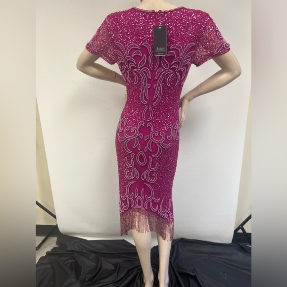 Aidan Mattox fully beaded fringes short sleeves midi dress - Picture 7 of 12